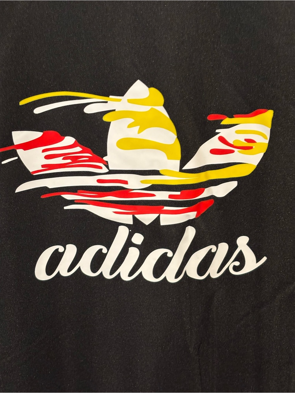 adidas Black polyester Short Sleeve Tee with Red, Yellow & White Trefoil